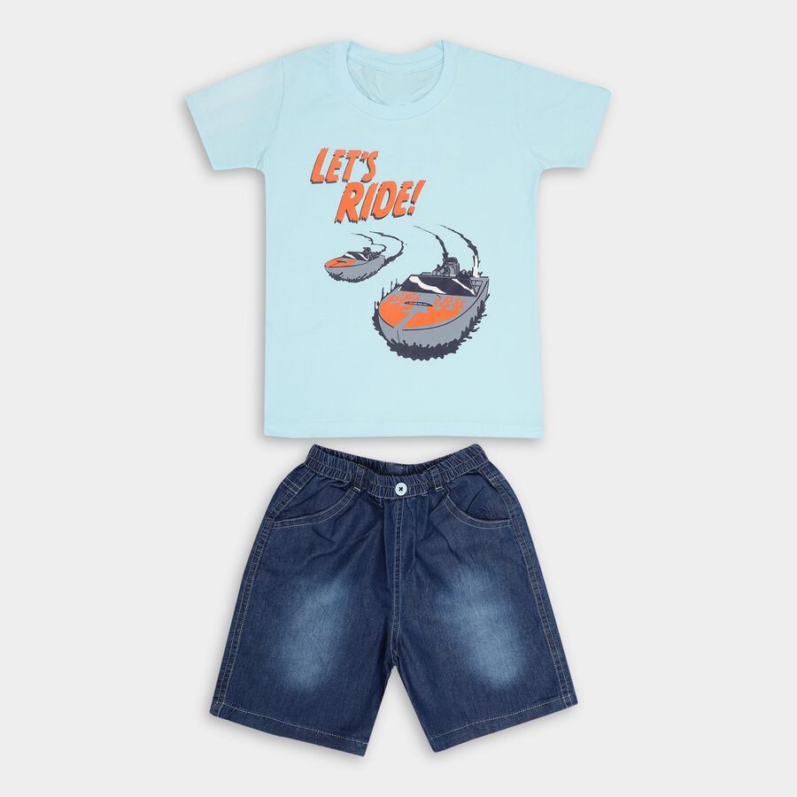 Boys' 100% Cotton Woven Baba Suit, एक्वा, large image number null