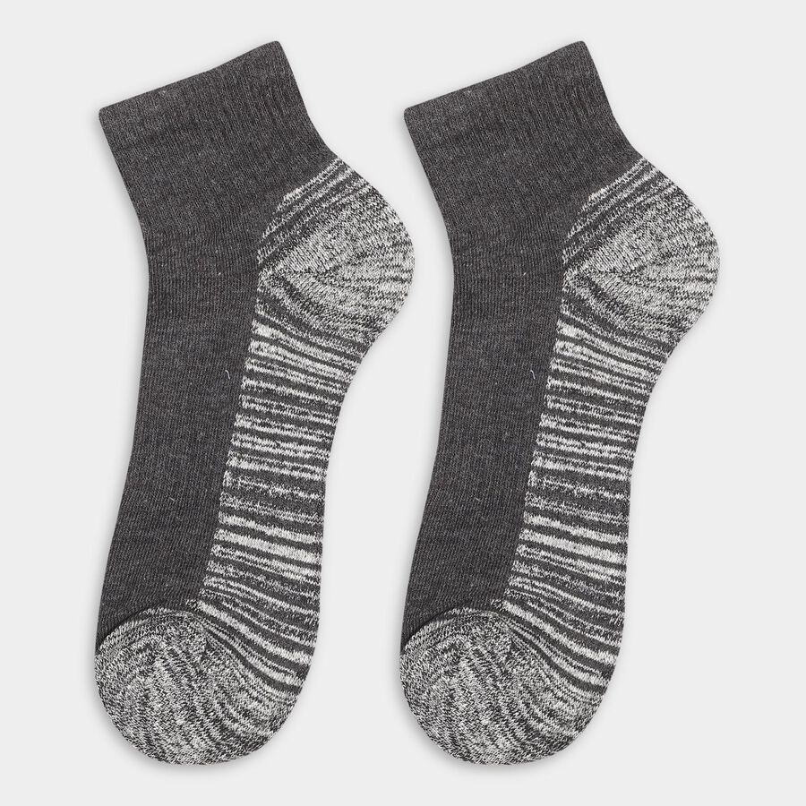Men's Dark Charcoal Gray and Light Powder Blue Striped Ankle Socks, Mid Blue, large image number null