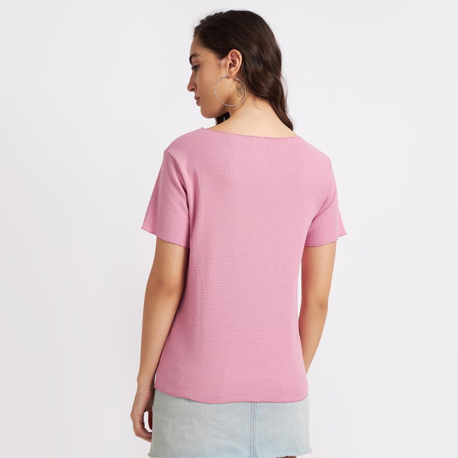 Solid Round Neck T-Shirt, Pink, large image number null