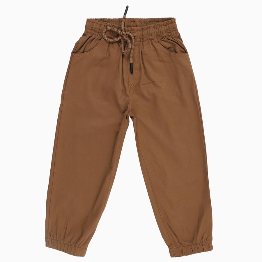 Boys' Light Beige Regular Fit Cotton Trousers, खाकी, large
