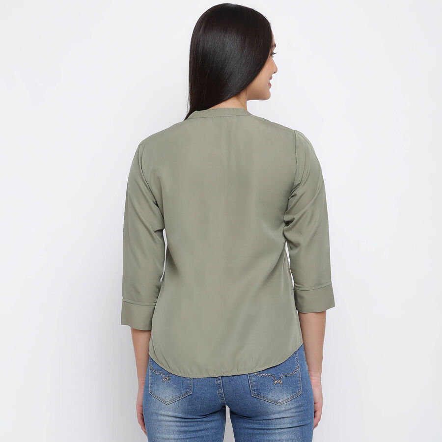 Solid 3/4th Sleeves Shirt, Olive, large image number null