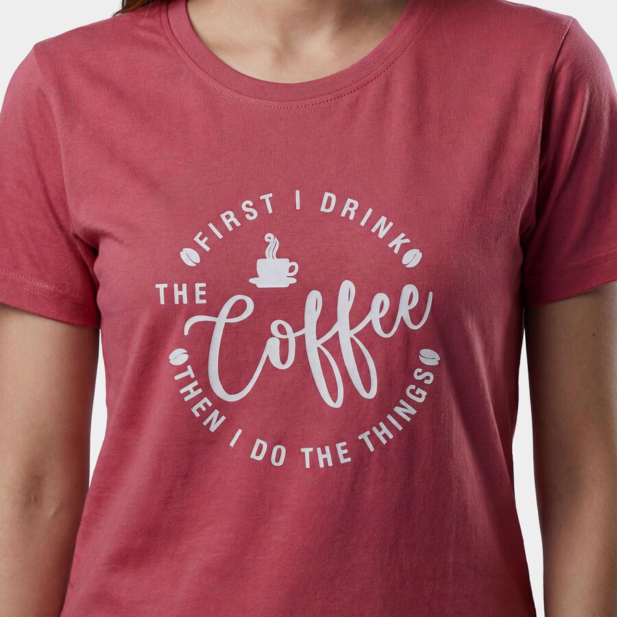 Women's Purple Round Neck Casual T-Shirt, Purple, large