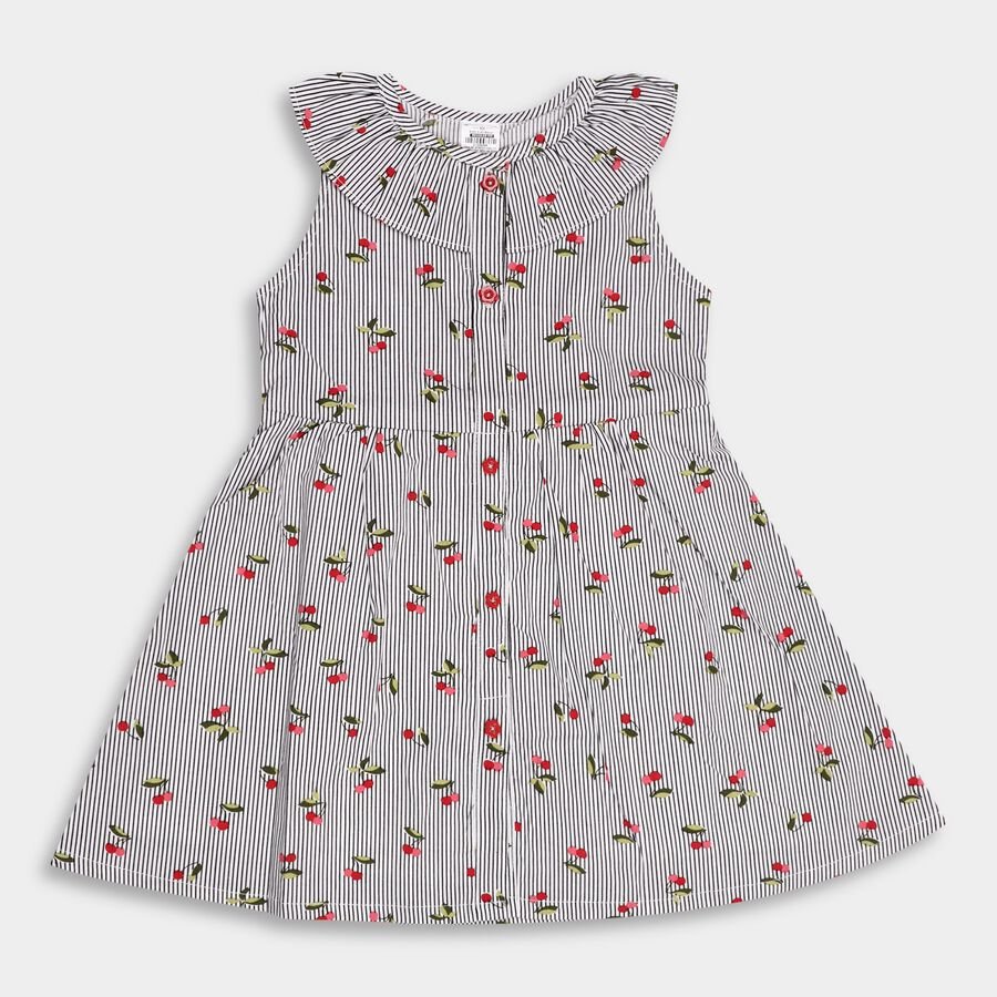 Girls' 100% Cotton Frock, काला, large image number null