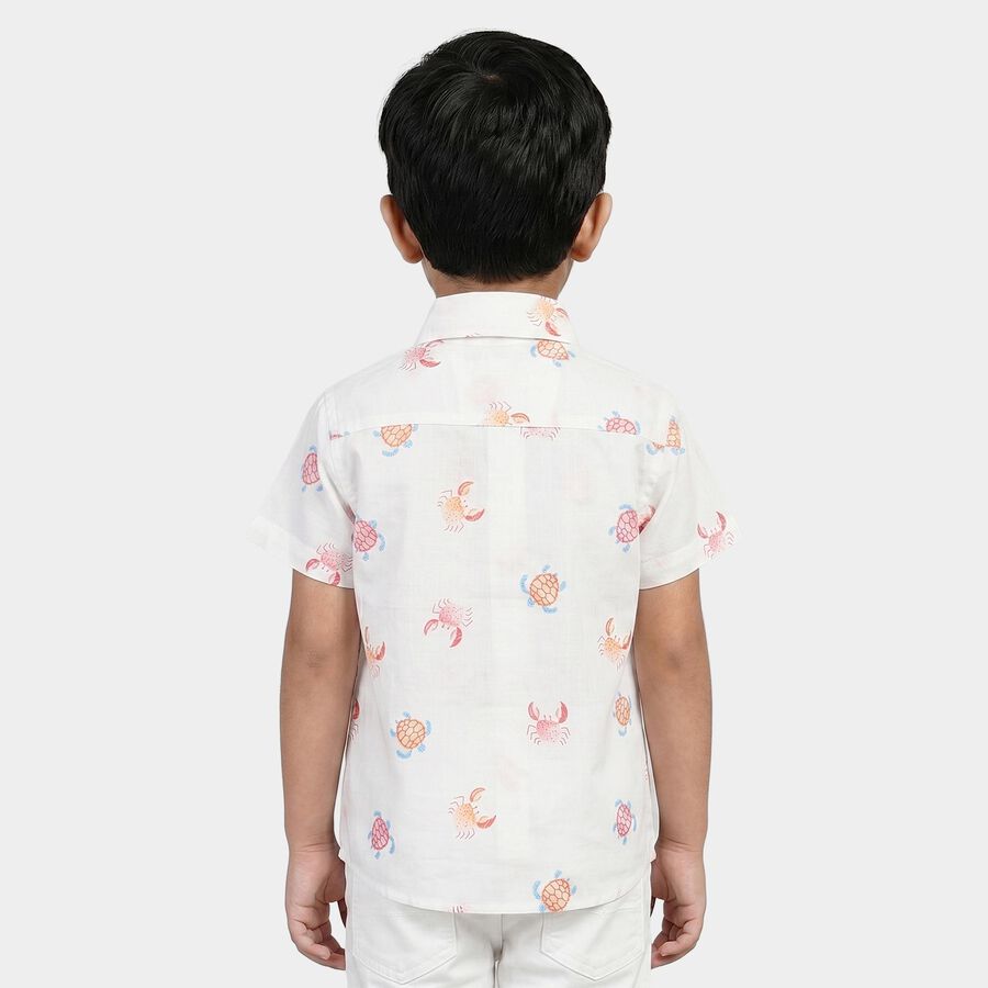 Boys White Cotton Collar Regular Fit Shirt, White, large