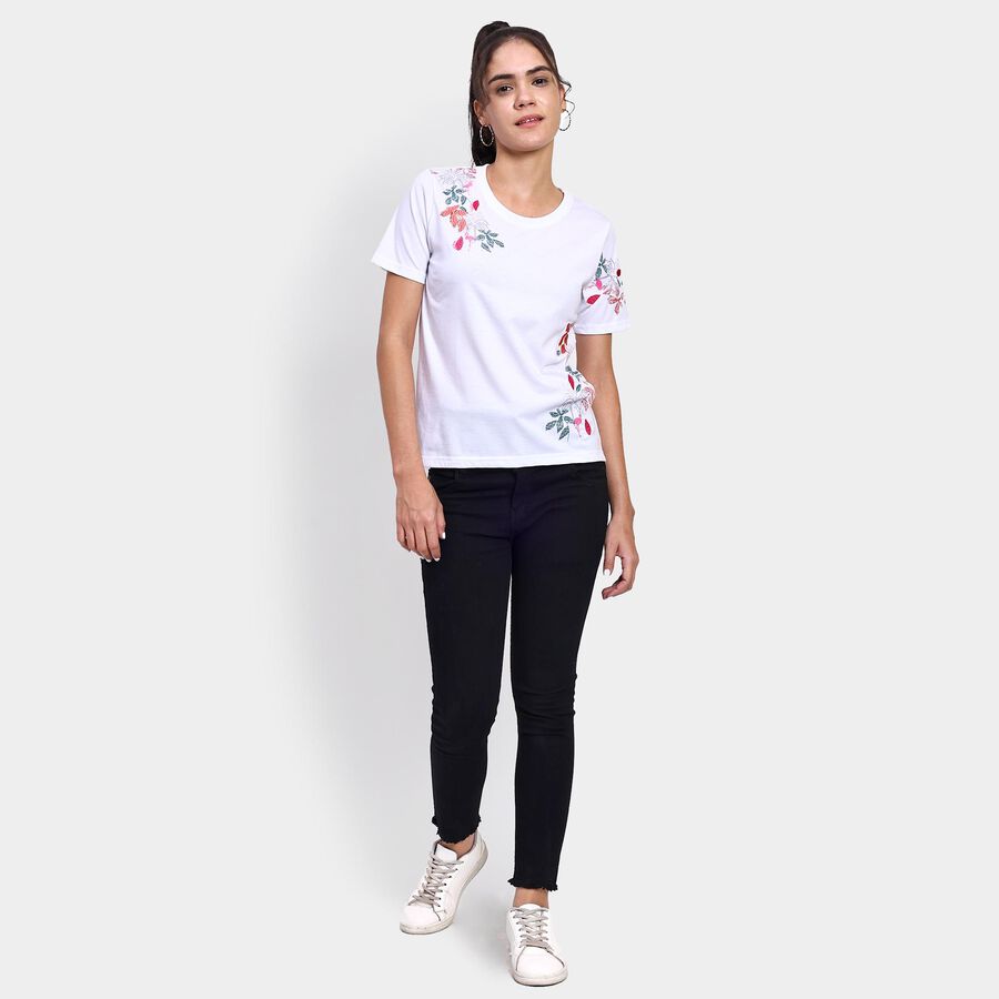 Ladies' Round Neck T-Shirt , सफ़ेद, large image number null