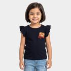 Girls Blue Cotton Round Neck Regular T-Shirt, Navy Blue, small