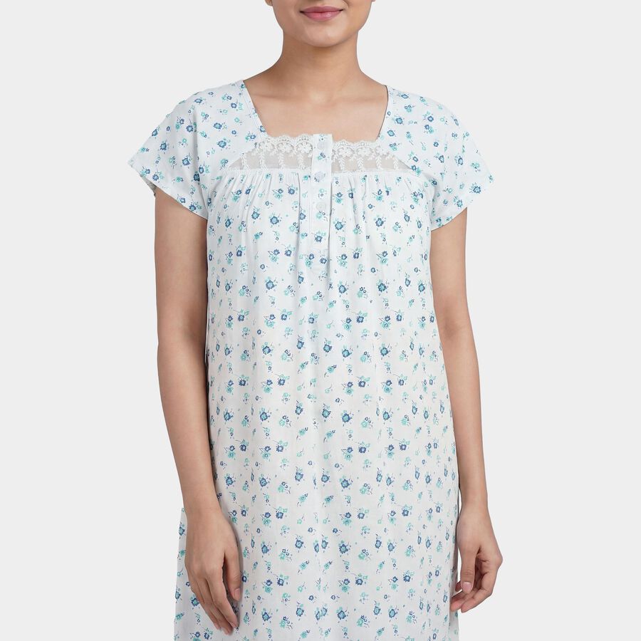 Women's White Sleeveless Casual Nighty, White, large