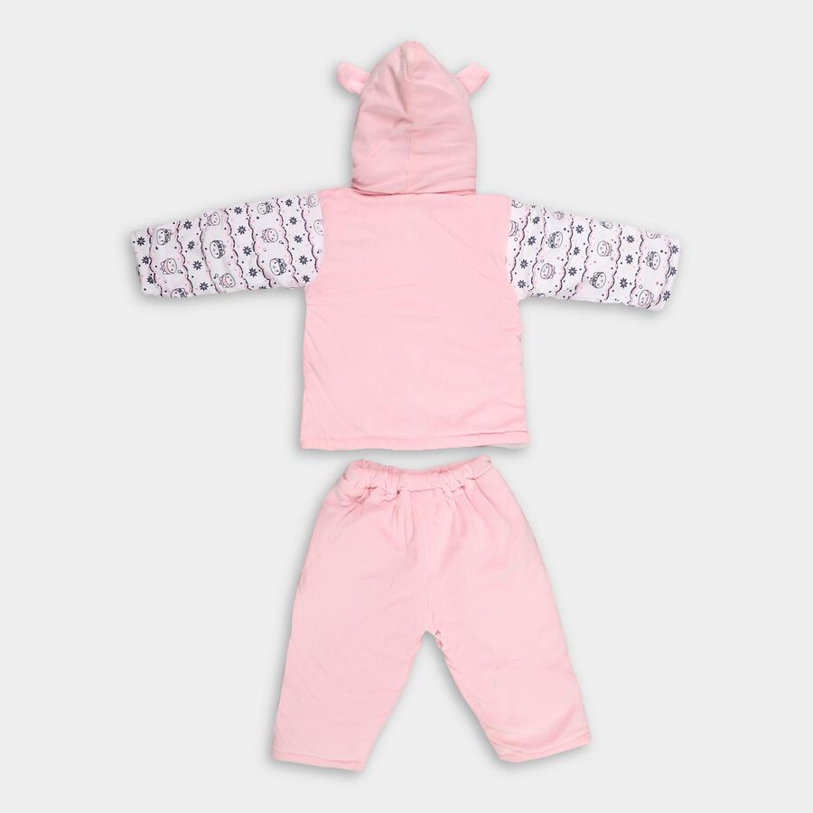 Infants Soft Baby Pink Hooded Casual Jump Suit, Pink, large image number null