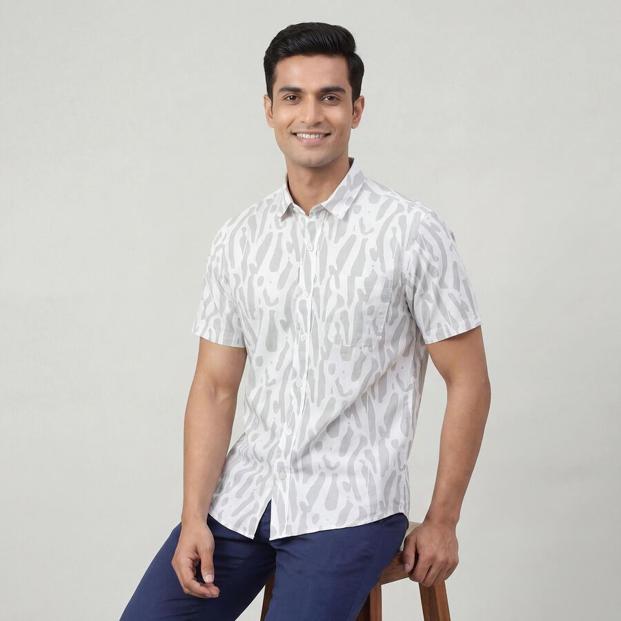 Men's Light Grey Cotton Spread Collar Classic Casual Shirt, हल्का ग्रे, large