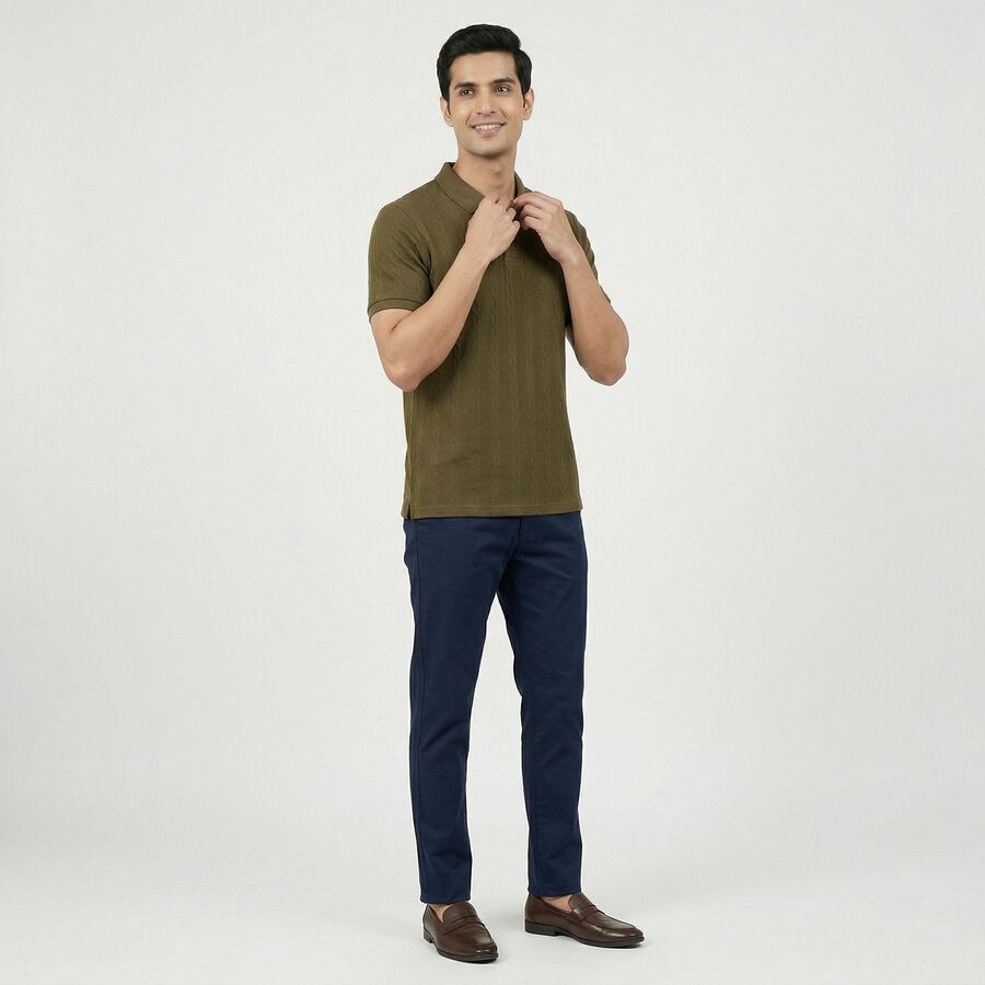 Men's Olive Green Polo Neck Preppy T-Shirt, ओलिव, large
