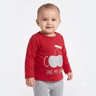 Infants Red Cotton Round Neck Regular T-Shirt, Red, small