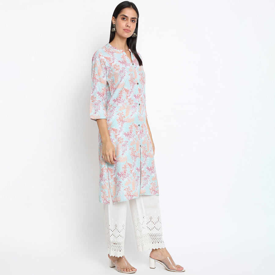 Printed 3/4th Sleeves Flared Kurta, Light Green, large image number null