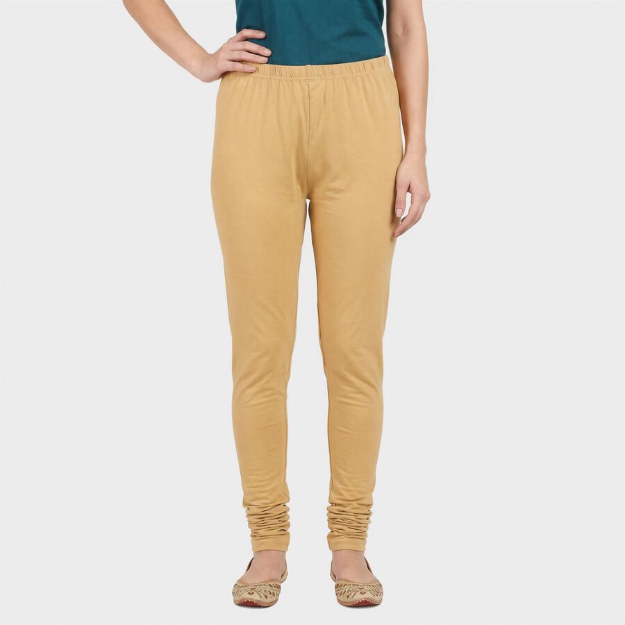 Women's Khaki Cotton Blend Elastic Waist Churidar, खाकी, large