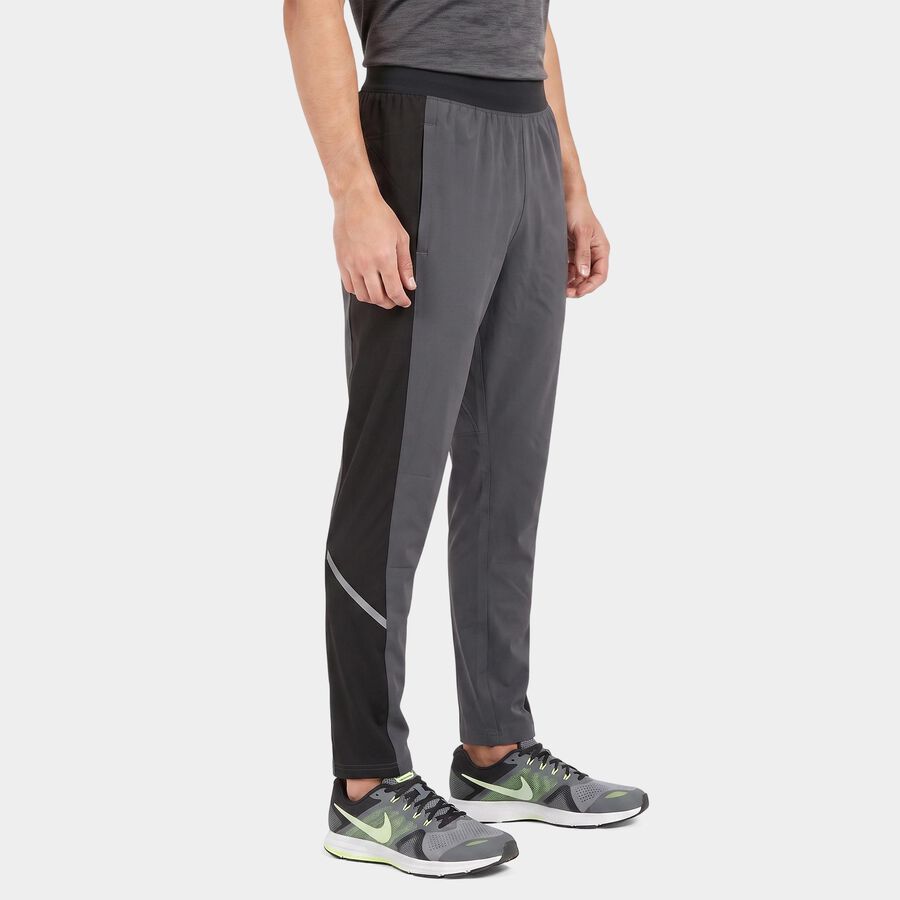 Men's Charcoal Straight Fit Panelled Track Pants, गहरा ग्रे, large