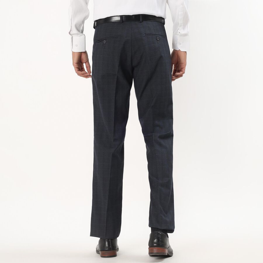 Men's Navy Blue Slim Fit Checkered Formal Trousers, Dark Grey, large image number null