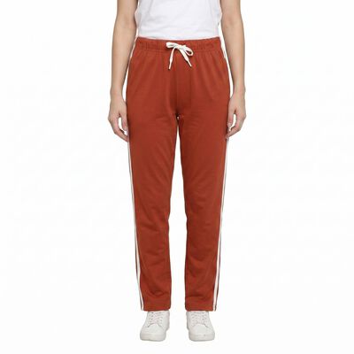 Women's Rust Regular Fit Side-Striped Track Pants