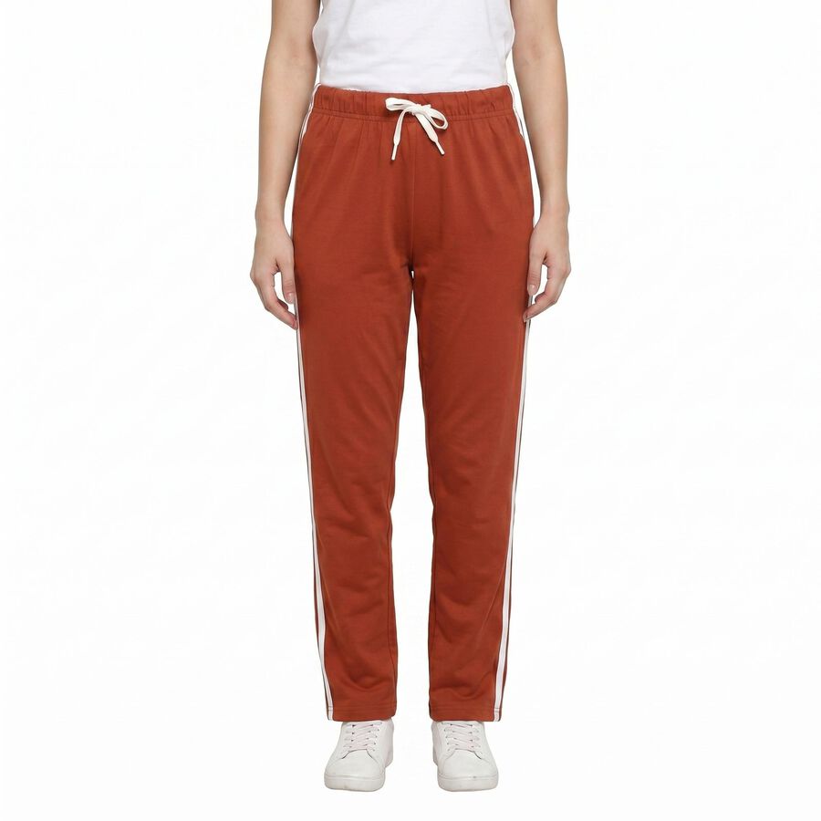 Women's Rust Regular Fit Side-Striped Track Pants, Rust, large