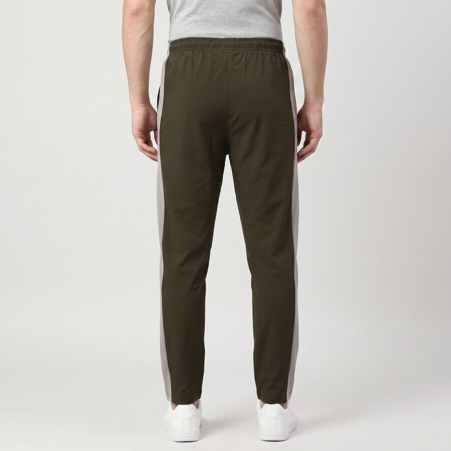 Men's Olive Green Regular Fit Side-Striped Track Pants, ओलिव, large