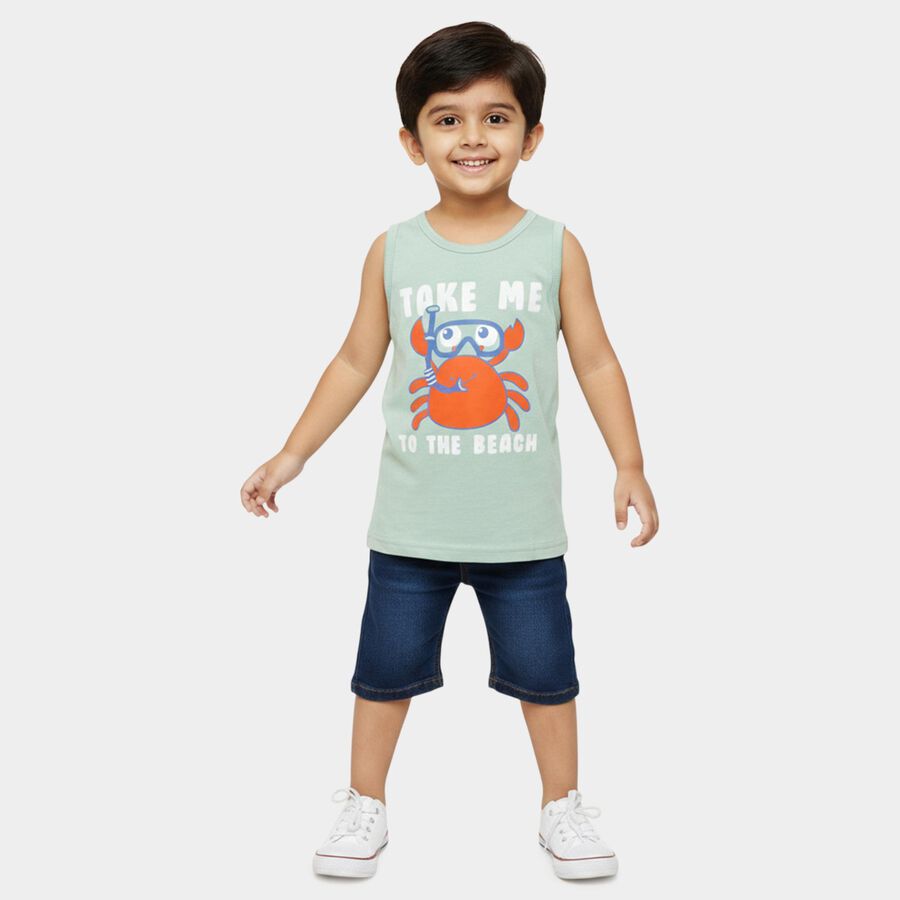Boys' Light Mint Green Round Neck Sleeveless Graphic T-Shirt, Light Green, large