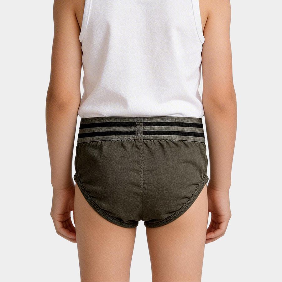 Boys' Olive Green Regular Fit Solid Briefs, ओलिव, large