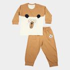Infants' Beige 100% Cotton Round Neck Graphic Print Baba Suit, गहरा पीला, small