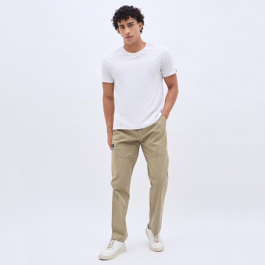Men's 100% Cotton Cargo Track Pants, Beige, large image number null