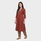 Women's Maroon V-Neck Printed Kurta, Maroon, small