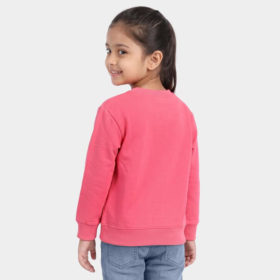 Girls' Pink Round Neck Pullover Sweatshirt, Pink, large