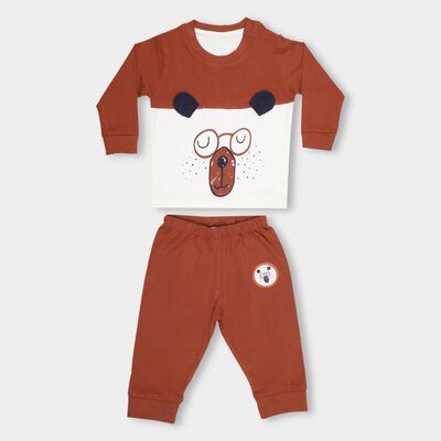 Infants' Brown Round Neck Cartoon Printed Baba Suit