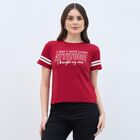Women's Bright Cherry Red Cotton Round Neck Casual T-Shirt, Red, small