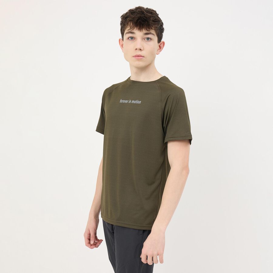 Men's Olive Crew Neck Athleisure T-Shirt, ओलिव, large
