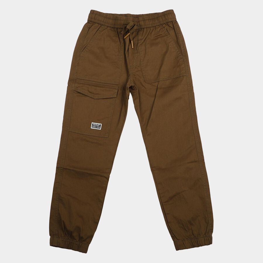 Boys' Olive Green Regular Fit Cargo Jogger Trousers, ओलिव, large