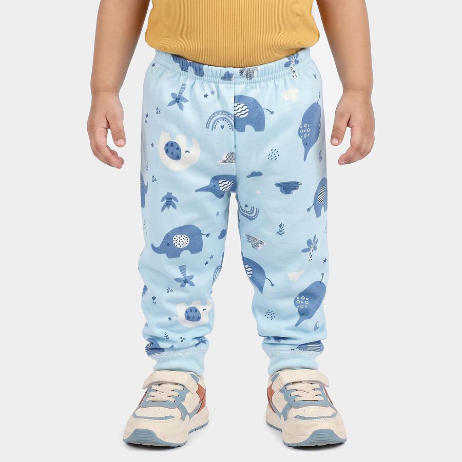 Infants' Light Blue Jogger Fit Elephant Printed Pyjama, हल्का नीला, large