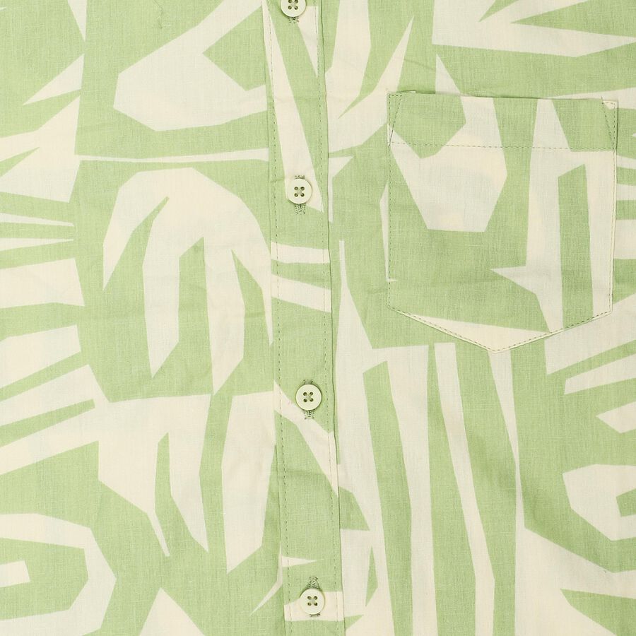 Boys' Mint Green Cotton Abstract Printed Regular Fit Shirt, Light Green, large