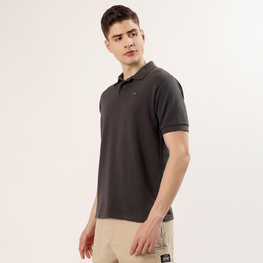 Men's Dark Grey Cotton Polo Neck Classic T-Shirt, Dark Grey, large