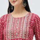 Women's Burgundy Round Neck Embroidered Kurta, Wine, small