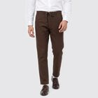 Men's Brown Slim Fit Drawstring Chino Trousers, भूरा, small