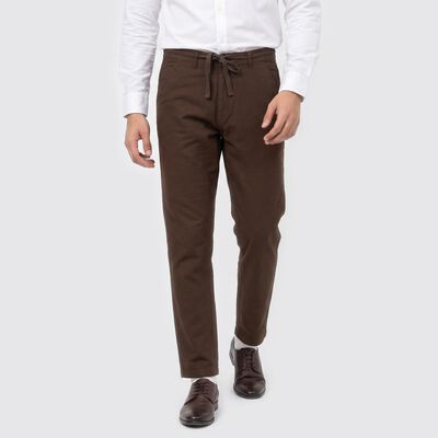 Men's Brown Slim Fit Drawstring Chino Trousers
