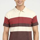 Men's Wine Cotton Collared Neck Casual T-Shirt, Wine, small