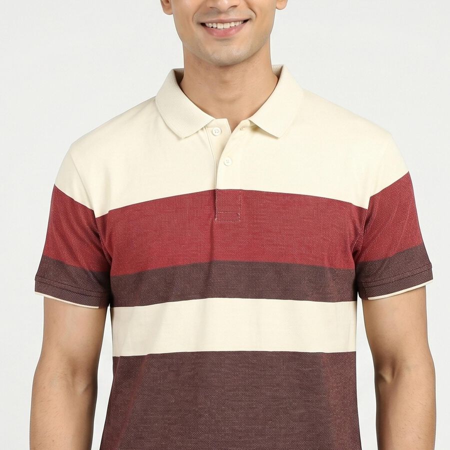 Men's Wine Cotton Collared Neck Casual T-Shirt, Wine, large
