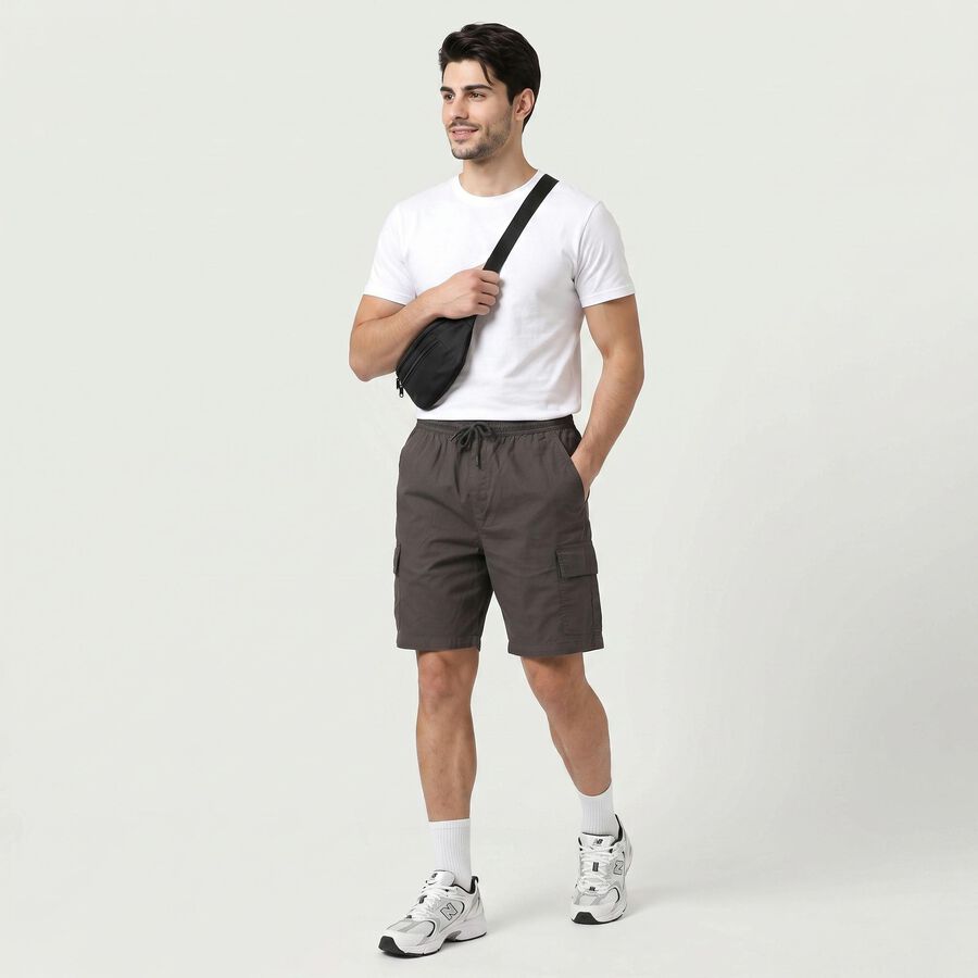Men's Dark Grey Regular Fit Cargo Bermuda Shorts, Dark Grey, large