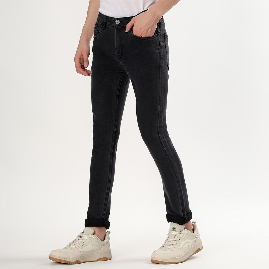 Men's Charcoal Black Skinny Fit Classic Jeans, Dark Grey, large image number null