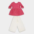 Girls Bright Pink Embroidered Top and Cream Palazzo Fusion Set, रानी (फ्यूशिया), small image number null
