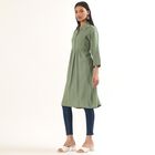 Women's Muted Sage Green Collared Self Design Kurta, गहरा हरा, small image number null