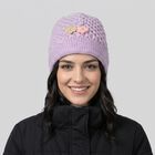 Women's Lilac Floral Embellished Beanie Cap, लाइलेक, small