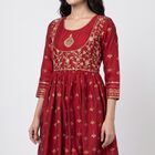Women's Fuchsia Scoop Neck Embroidered Anarkali Kurta, Fuchsia, small