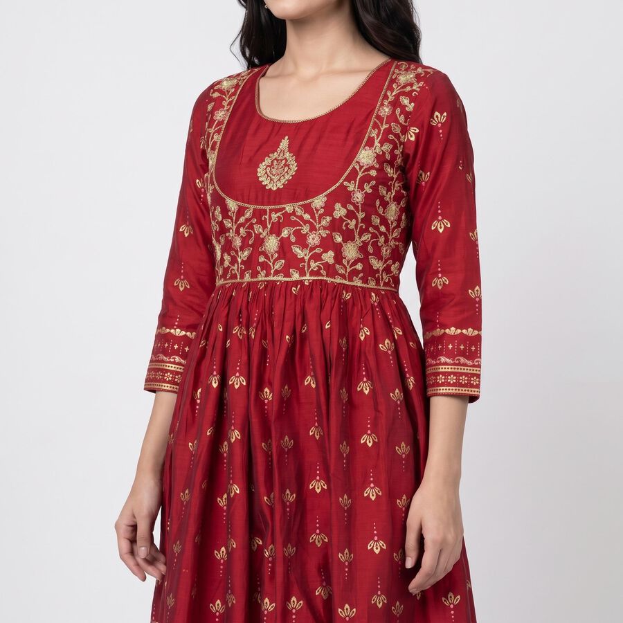 Women's Fuchsia Scoop Neck Embroidered Anarkali Kurta, Fuchsia, large