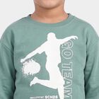 Boys' Green Crew Neck Graphic Print Sweatshirt, गहरा हरा, small