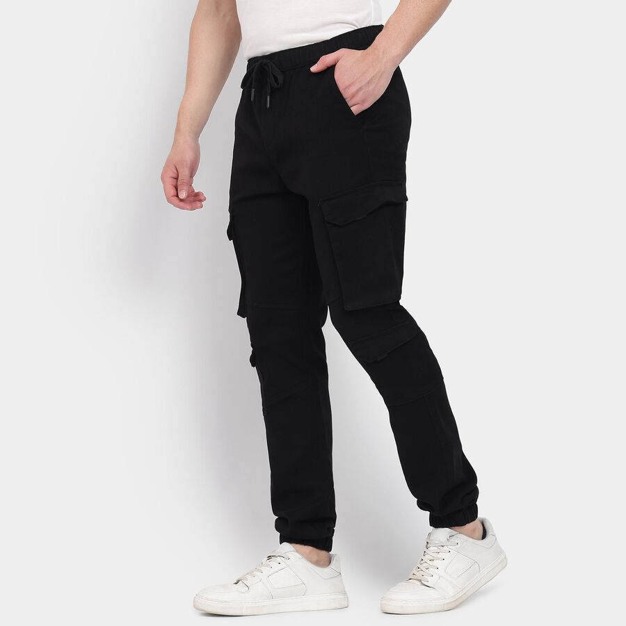 Men's Slim Fit Casual Trousers, काला, large image number null