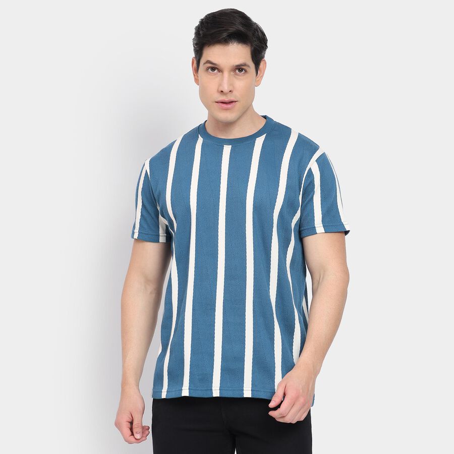 Men's Round Neck Half Sleeves T-Shirt, गहरा नीला, large
